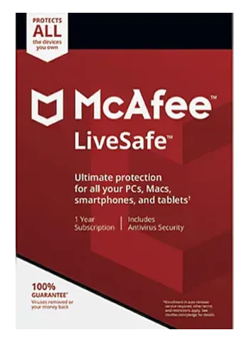 McAfee Livesafe, unlimited devices, 1 year